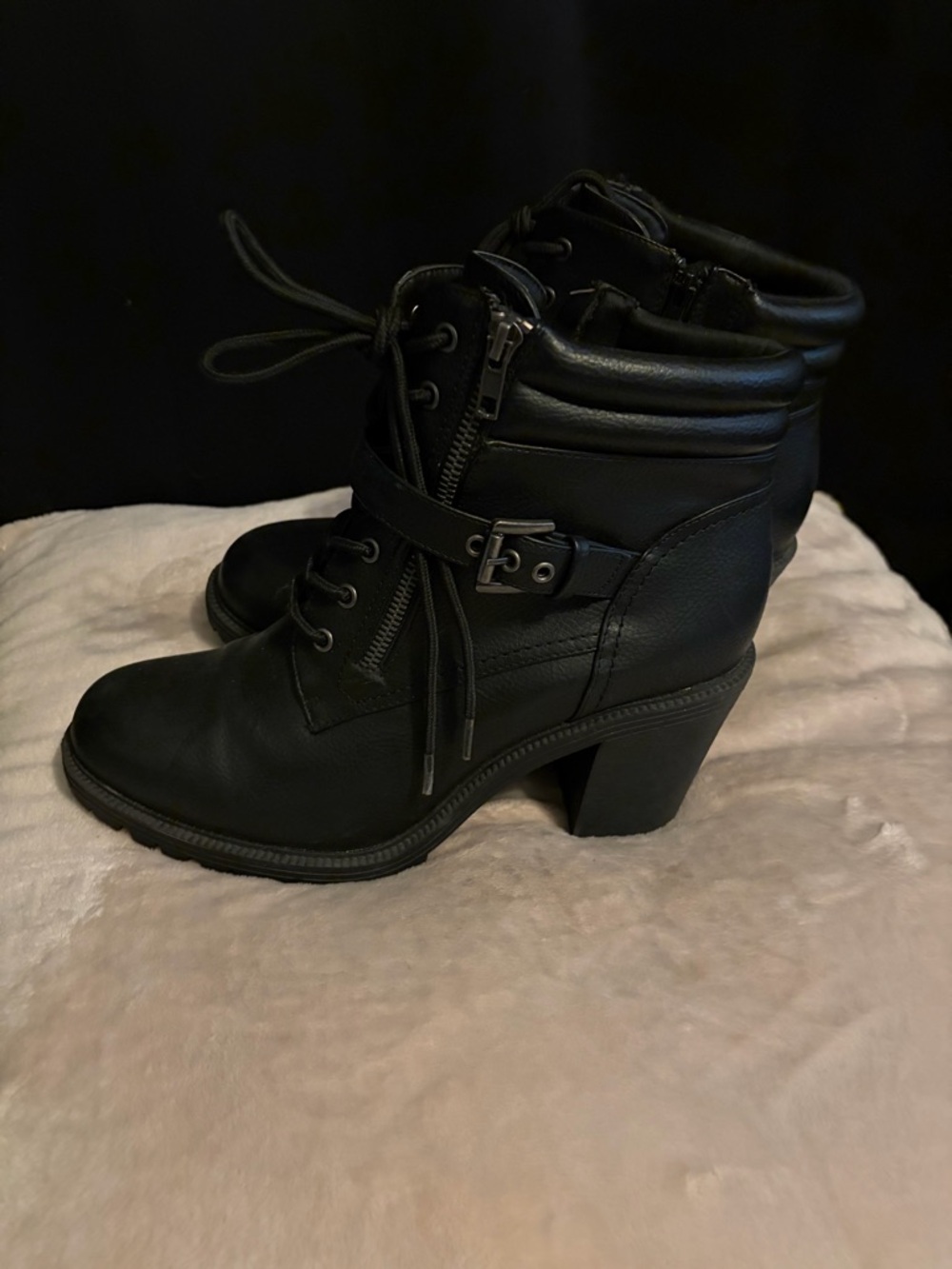 Torrid Black Lace-Up Heeled Hiker Boots w/ Side Zipper (W13 / M11.5)